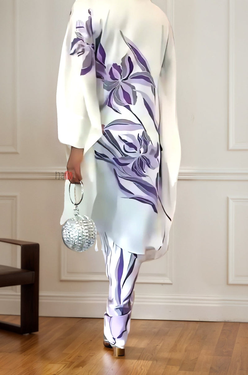 Lavender Grace Satin Floral Co - ord Set - Navvi.in