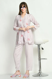 Lavender Hand Embroidered Co - ord Set - Navvi.in