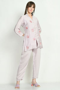 Lavender Hand Embroidered Co - ord Set - Navvi.in
