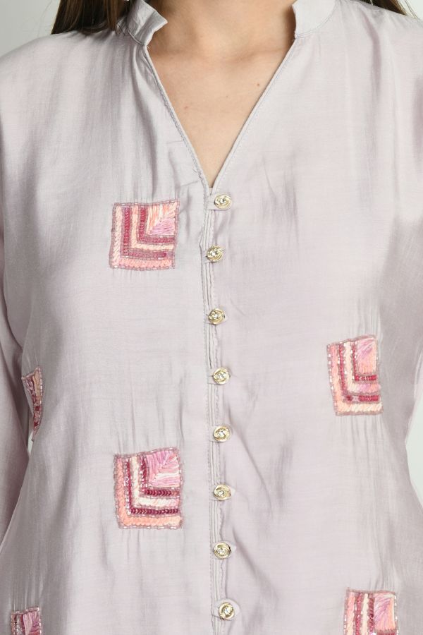 Lavender Hand Embroidered Co - ord Set - Navvi.in