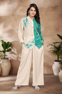 Leafy Print Silk Co - ord Set - Navvi.in