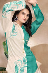 Leafy Print Silk Co - ord Set - Navvi.in