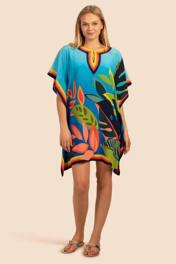 Leafy Printed Short Kaftan - Navvi.in