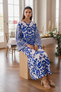 Azure Bloom Printed Kaftan Dress