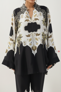 Black & Ivory Printed Kaftan-Style Co-Ord Set