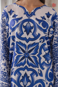 Azure Bloom Printed Kaftan Dress