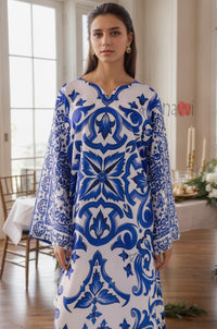 Azure Bloom Printed Kaftan Dress