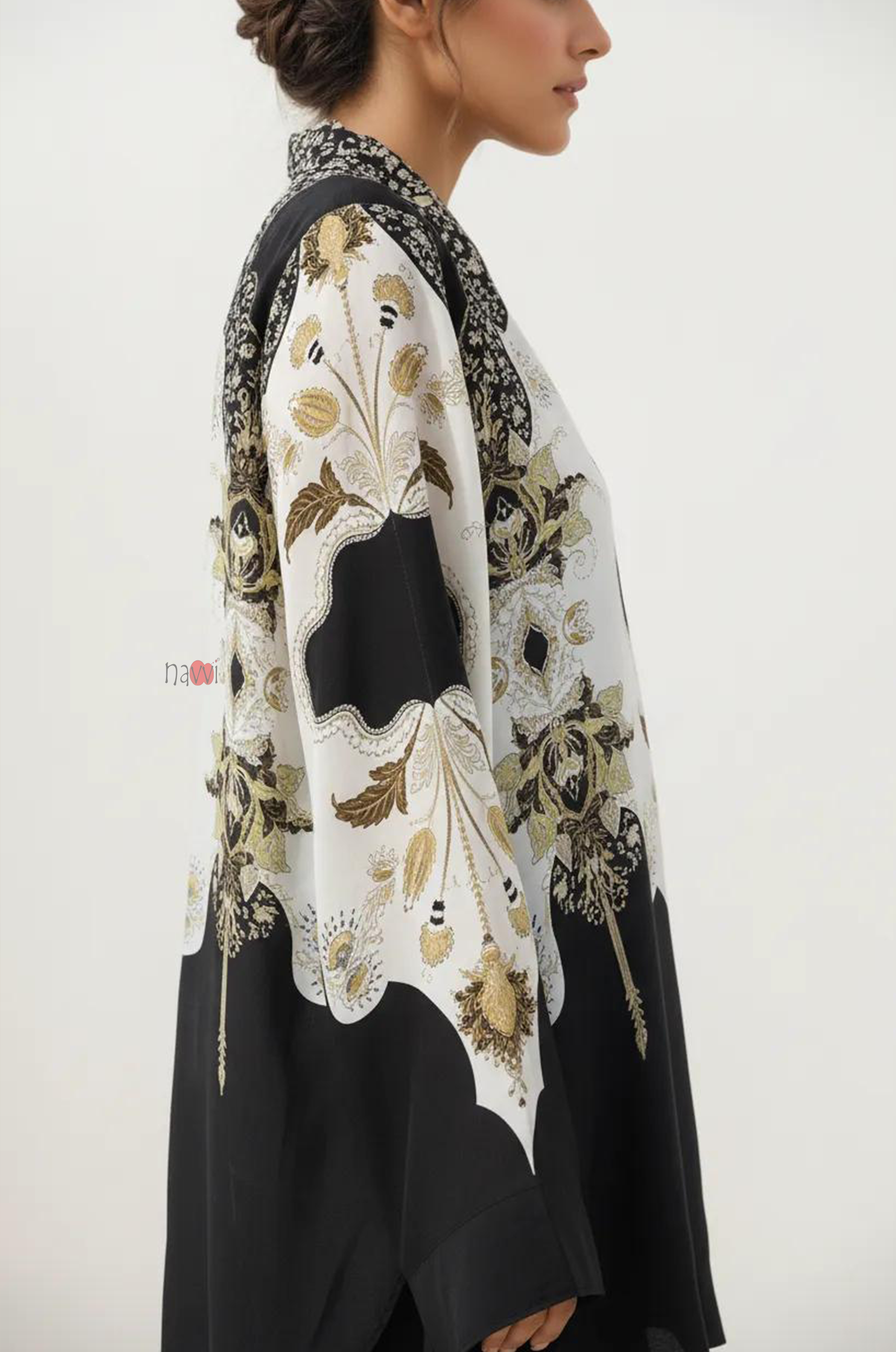 Black & Ivory Printed Kaftan-Style Co-Ord Set