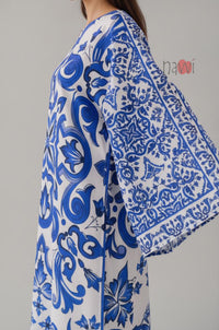 Azure Bloom Printed Kaftan Dress