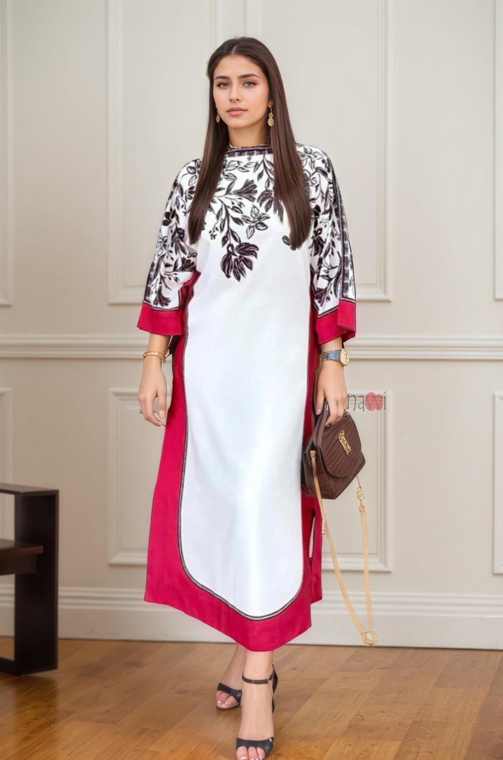 Elegant Contrast Floral Long Dress for Women