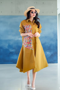 Chic Shirt Dress with Abstract Print Panel – Casual & Stylish