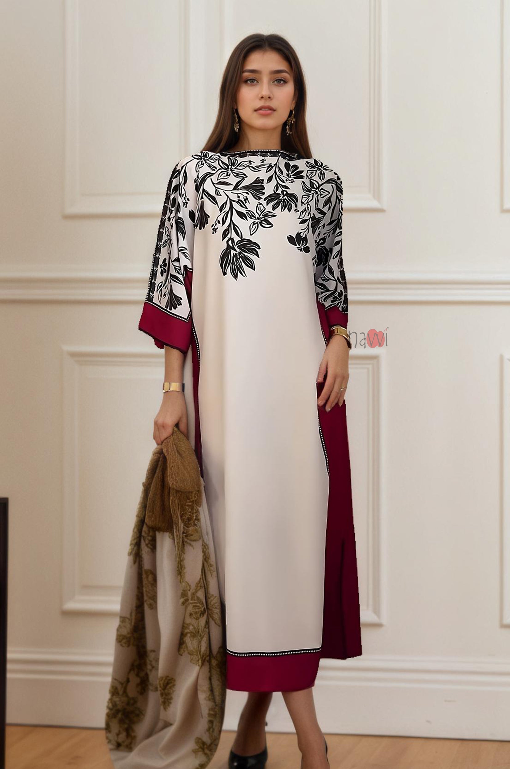 Elegant Contrast Floral Long Dress for Women