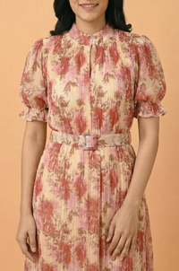Pleated Pink Floral Dress - Navvi.in