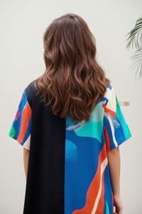 Abstract Blue Colorblock Shirt Dress for Women