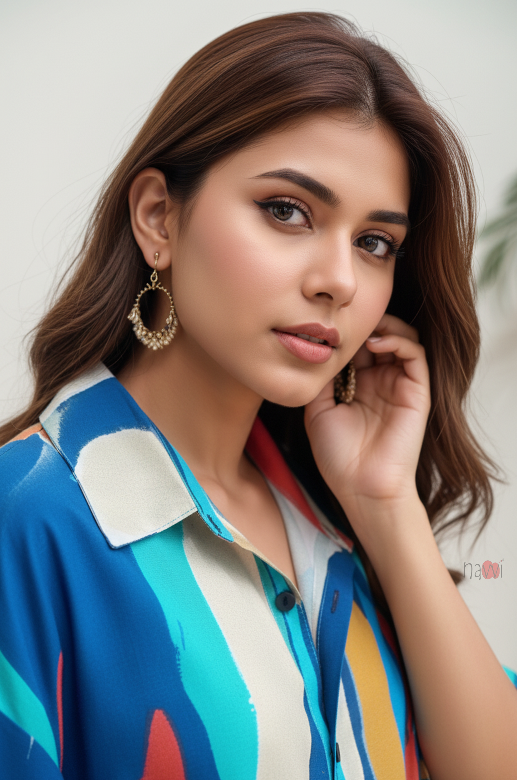 Abstract Blue Colorblock Shirt Dress for Women