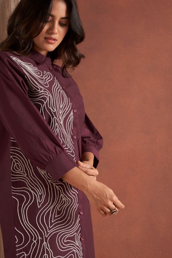 Maroon Embroidery Co - Ord Set With Pants - Navvi.in