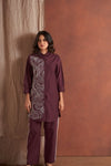 Maroon Embroidery Co - Ord Set With Pants - Navvi.in