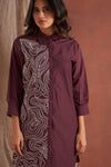 Maroon Embroidery Co - Ord Set With Pants - Navvi.in