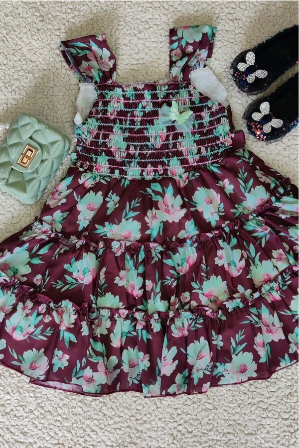 Maroon Floral Print Summer Dress - Navvi.in
