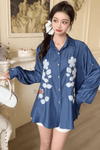 Midnight Petals Embroidered Shirt - Navvi.in