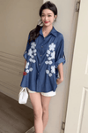 Midnight Petals Embroidered Shirt - Navvi.in