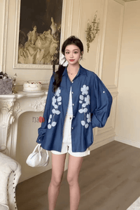 Midnight Petals Embroidered Shirt - Navvi.in