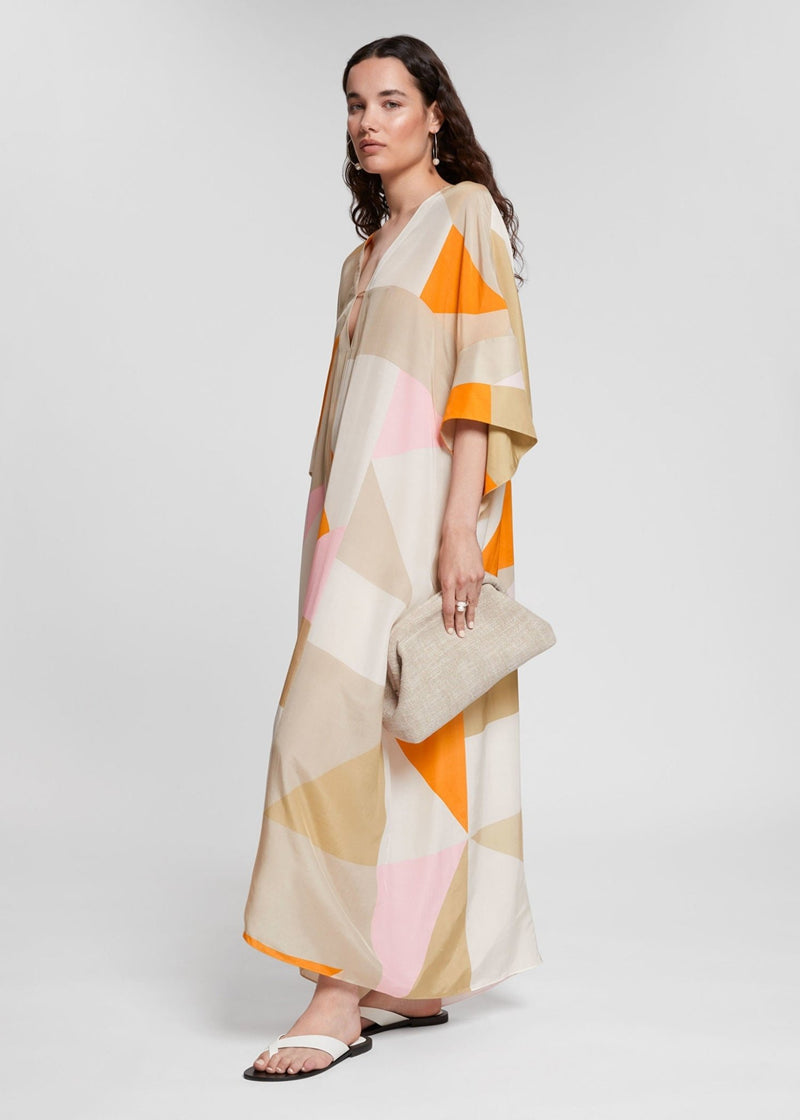 Mimosa Silk Crepe Kaftan - Navvi.in