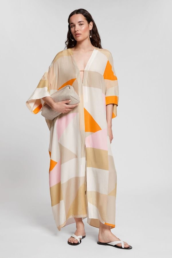 Mimosa Silk Crepe Kaftan - Navvi.in