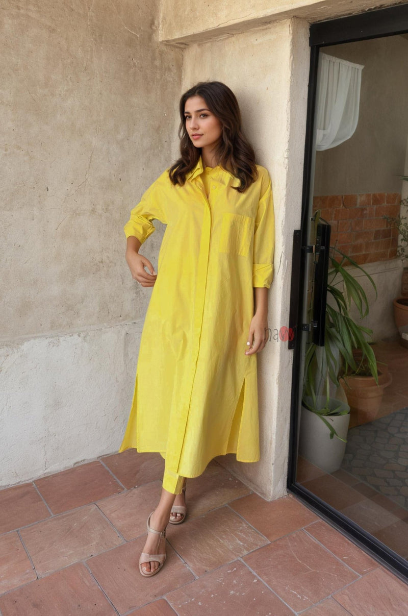 Minimal Chic Shirt Dress with Pants - Navvi.in