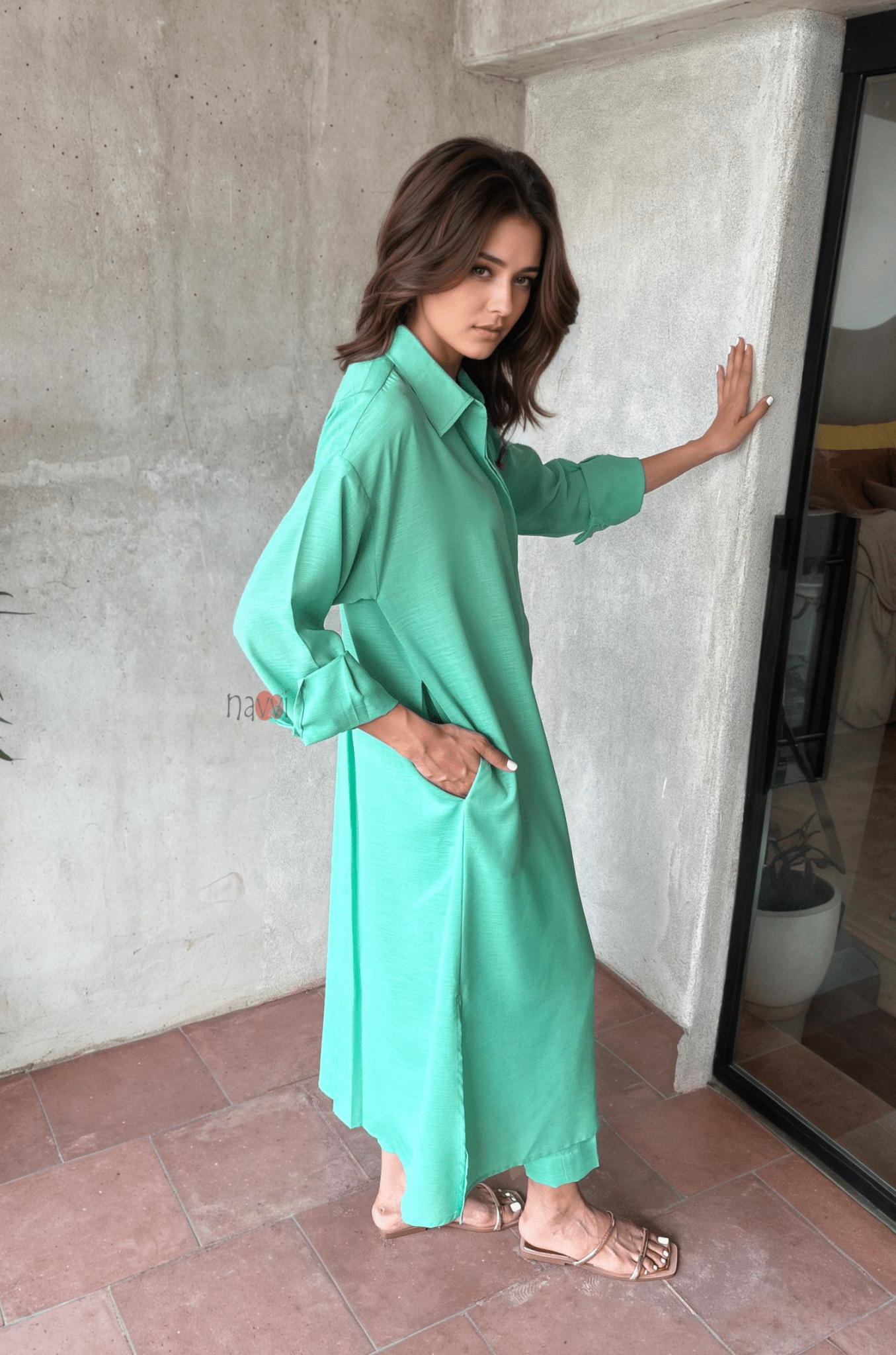 Minimal Chic Shirt Dress with Pants - Navvi.in