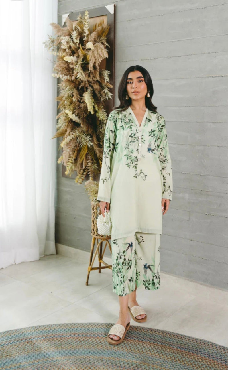Mint Green Floral Printed Co - Ord Set - Navvi.in