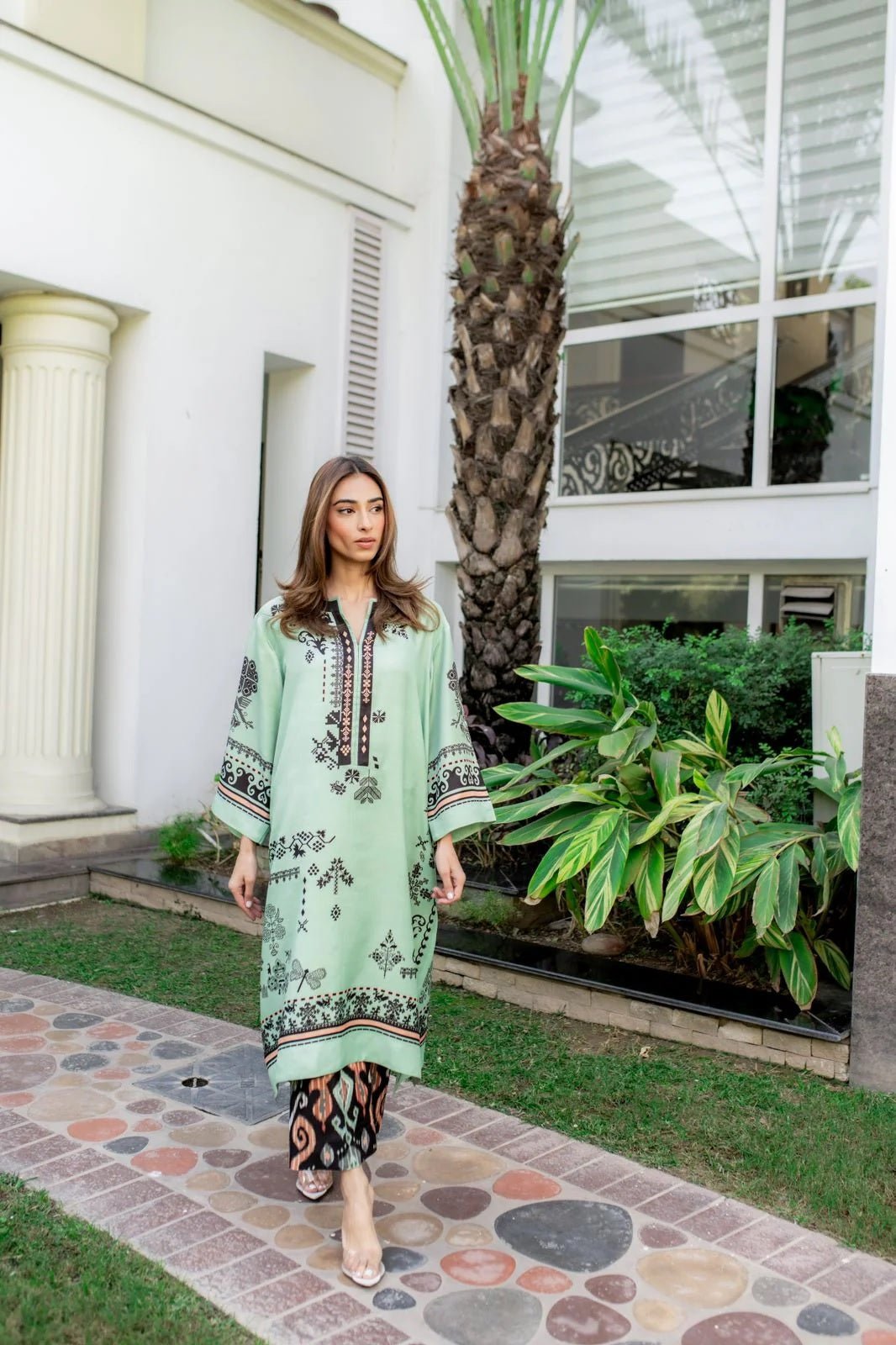Mint Green Kaftan Style Co - Ord Set - Navvi.in