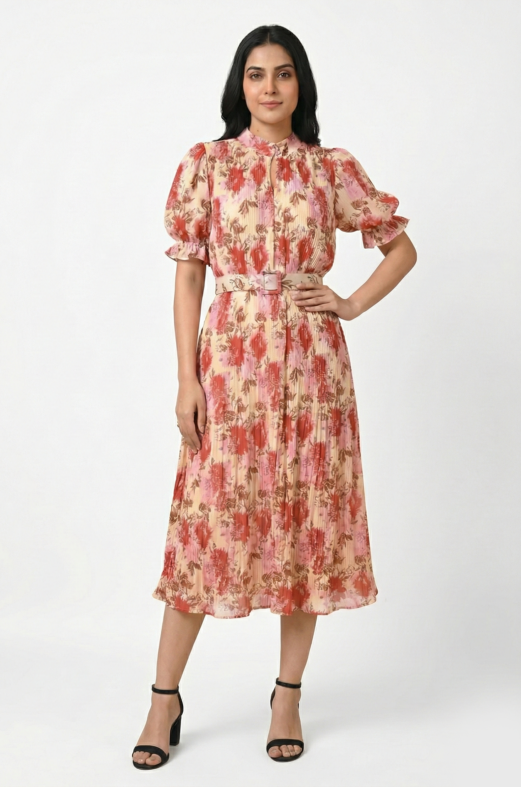 Pleated Pink Floral Dress