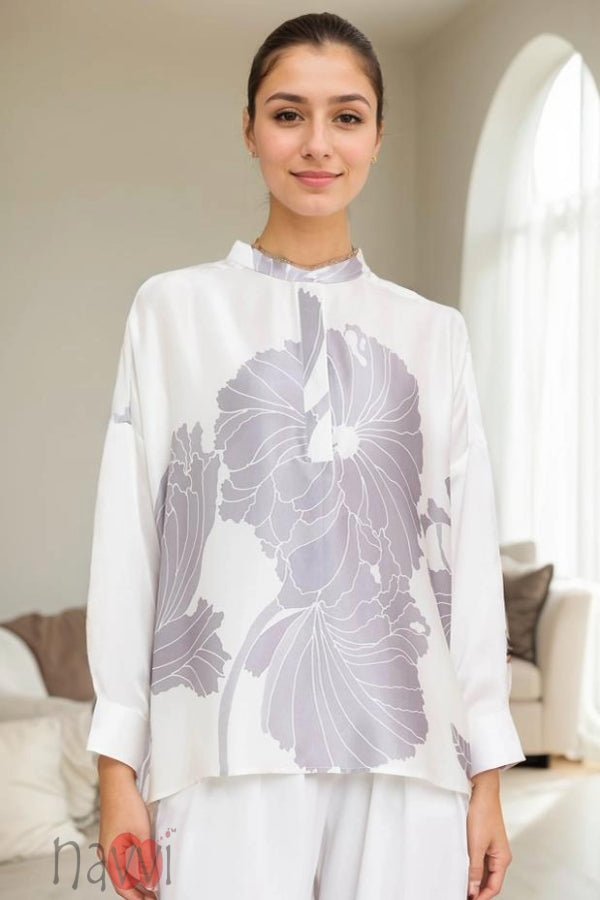 Mock Neck Floral Printed Shirt - Navvi.in