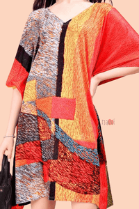 Multicolour Abstact Print Silk Kaftan Dress - Navvi.in