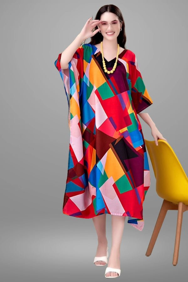 Multicoloured Geometric Print Kaftan - Navvi.in