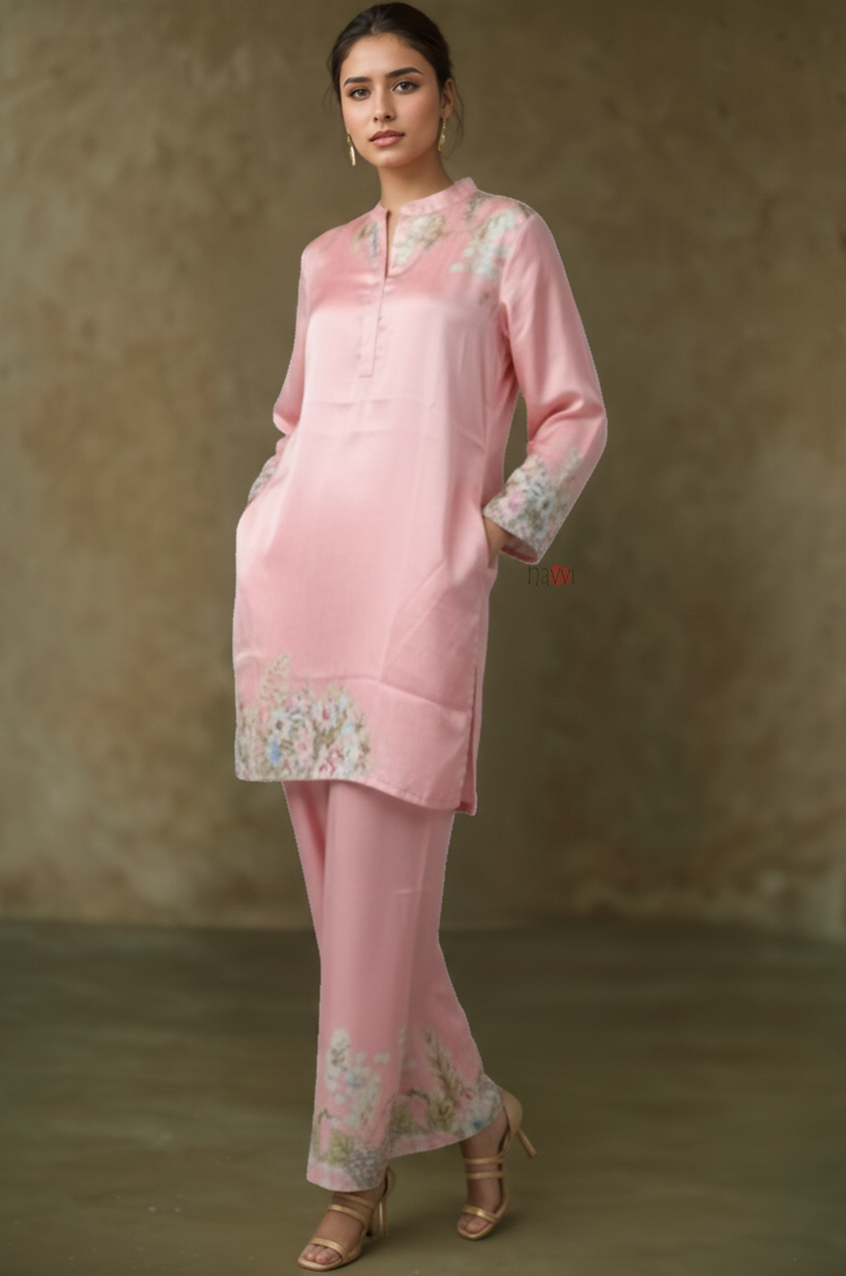 Blush Floral Trim Kurta Co-Ord Set