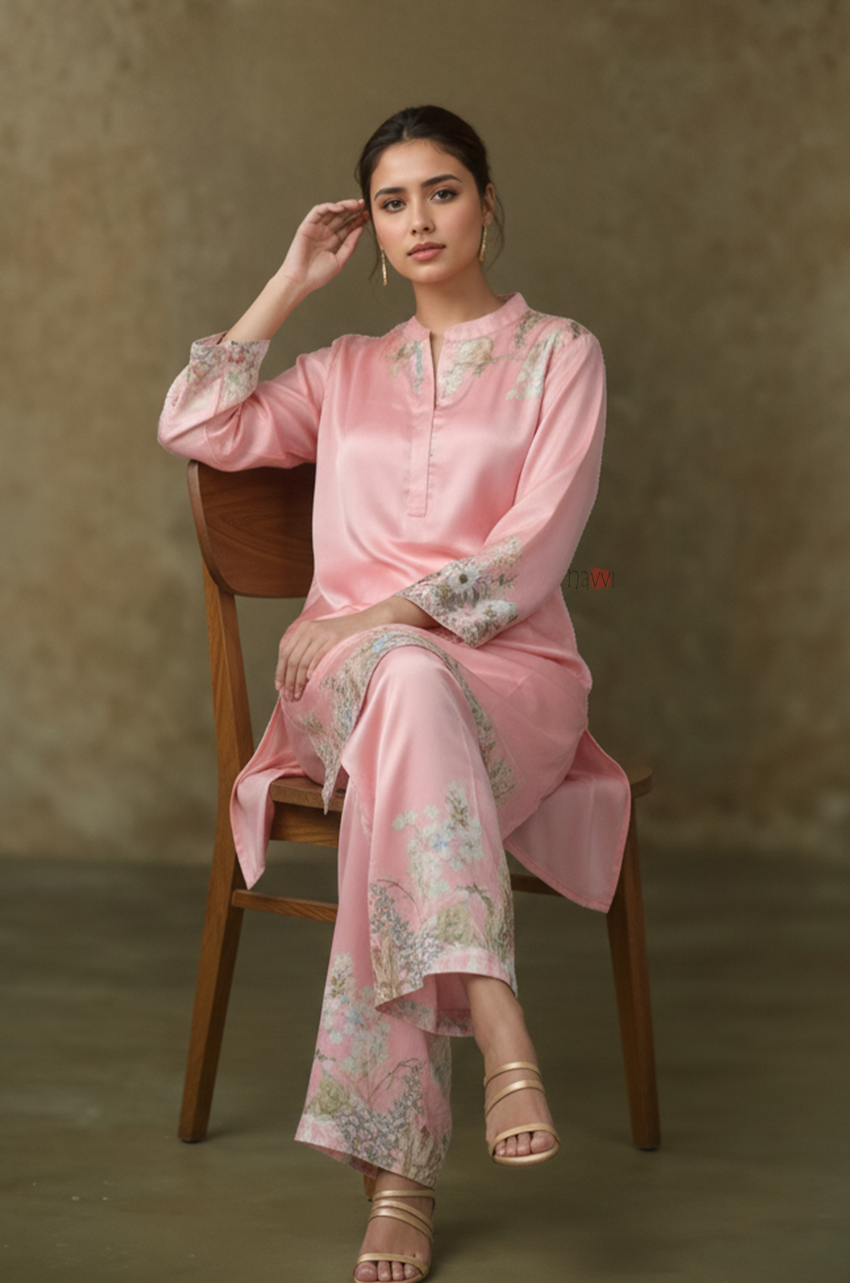 Blush Floral Trim Kurta Co-Ord Set