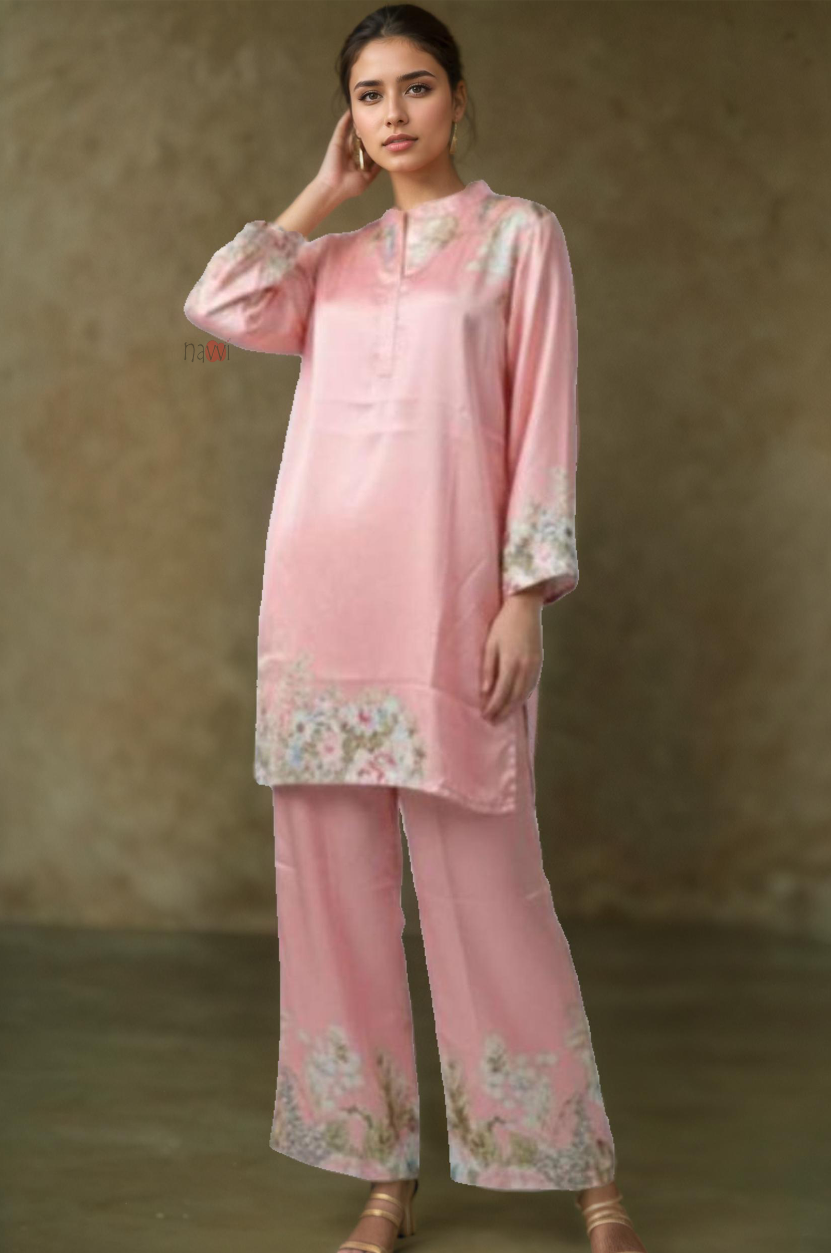 Blush Floral Trim Kurta Co-Ord Set