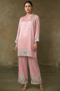 Blush Floral Trim Kurta Co-Ord Set