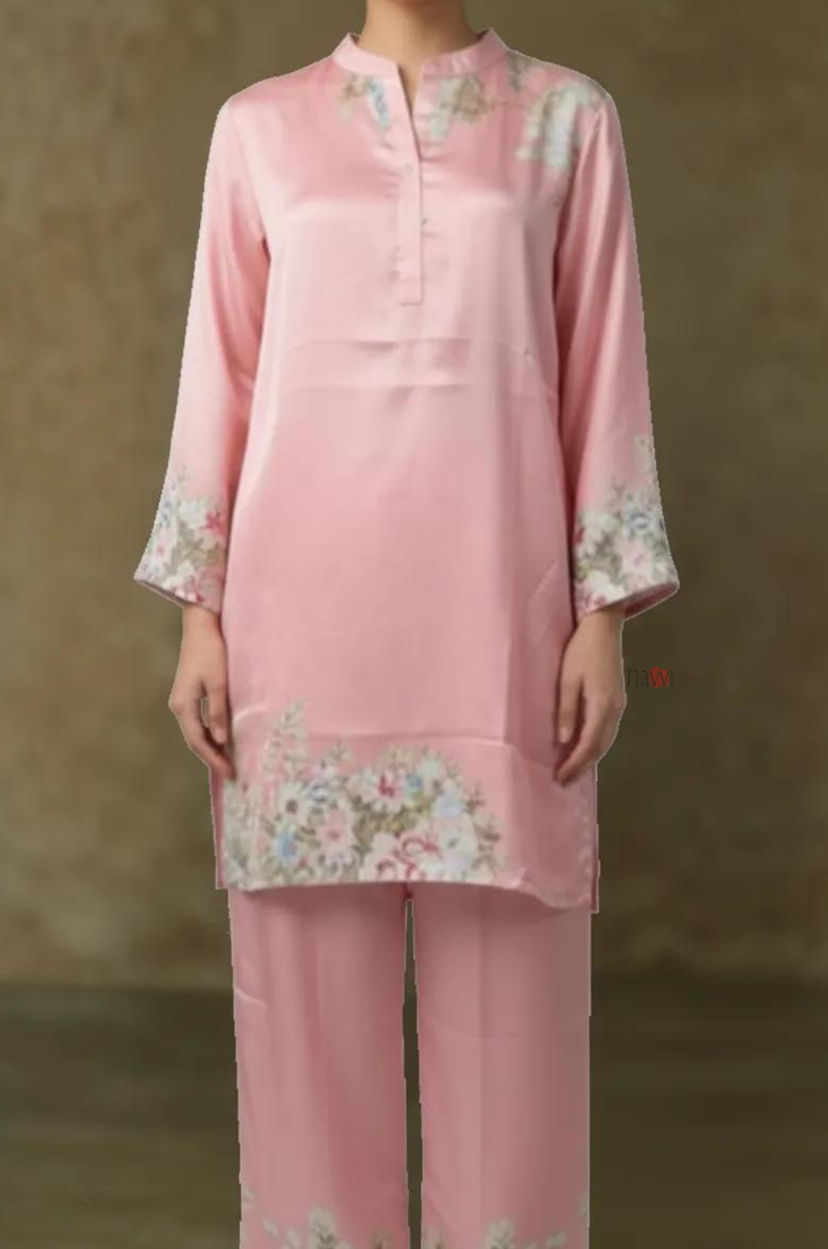 Blush Floral Trim Kurta Co-Ord Set