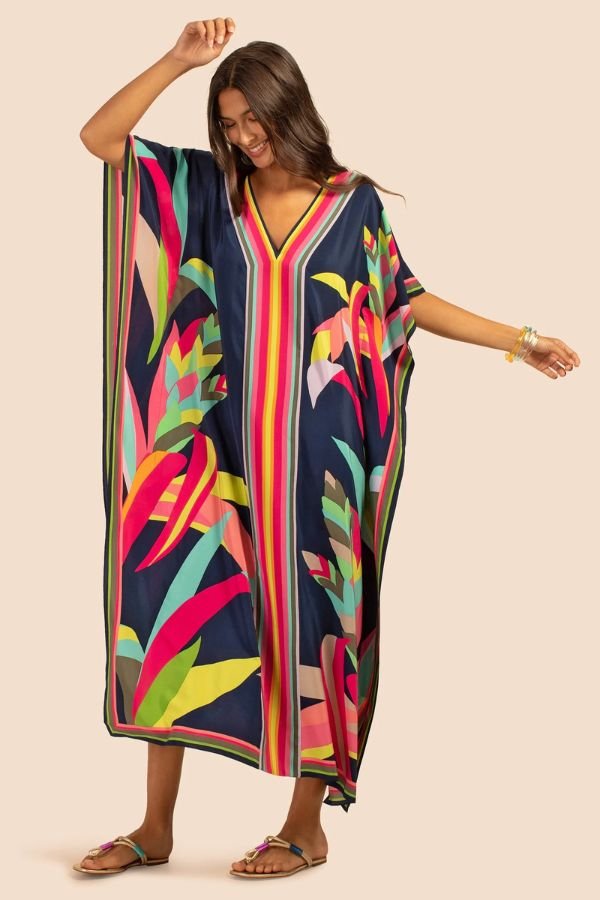 Navy Blue Printed Kaftan - Navvi.in