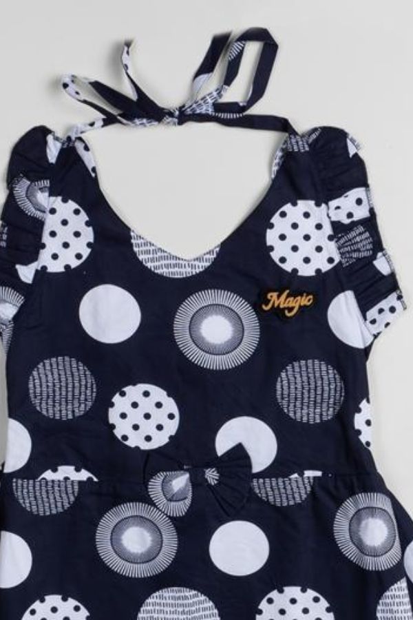 Navy Blue Printed Summer Dress - Navvi.in