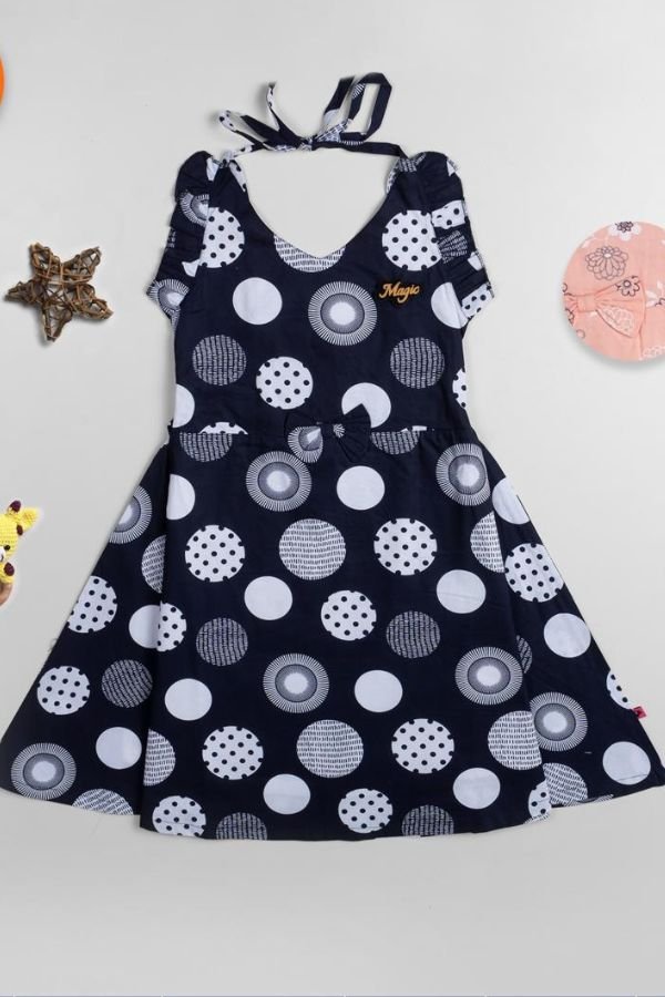 Navy Blue Printed Summer Dress - Navvi.in