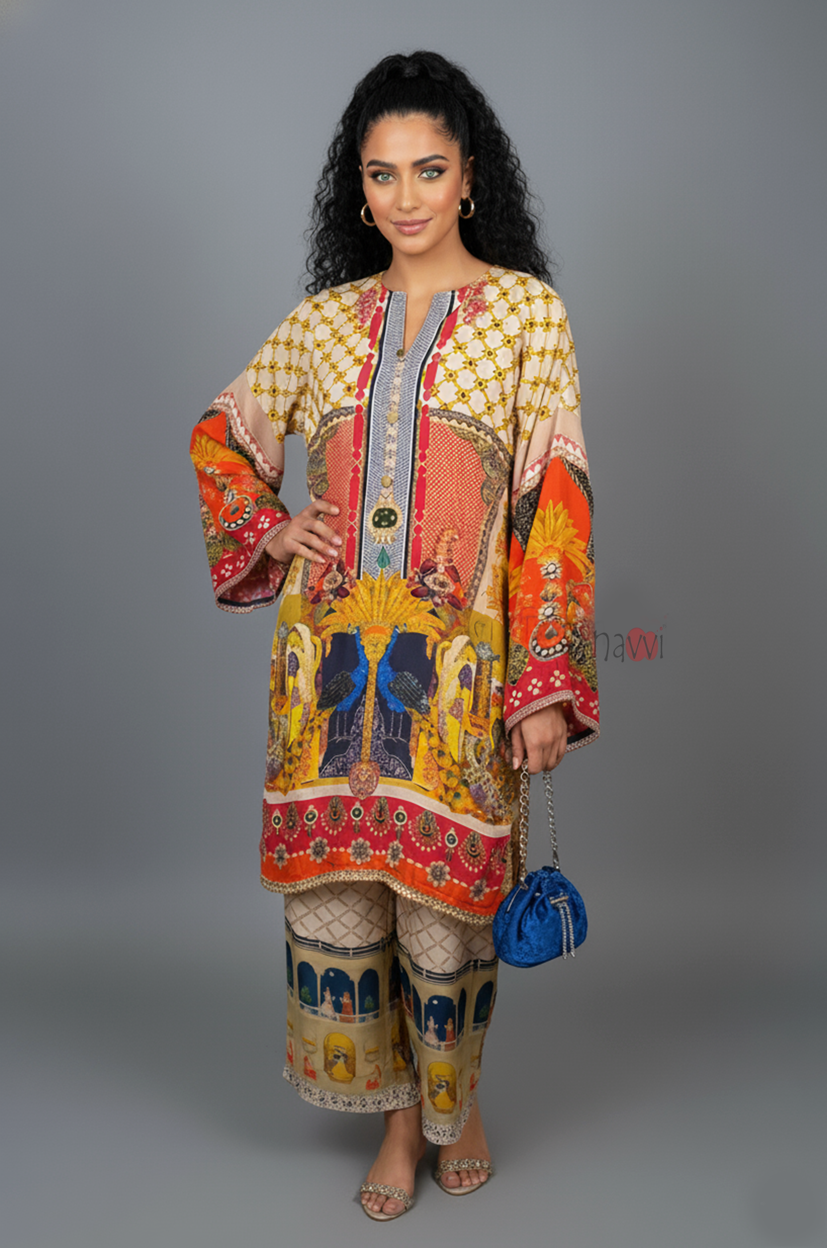 Elegant Festive Kurta Set – Artistic Print and Bold Colors