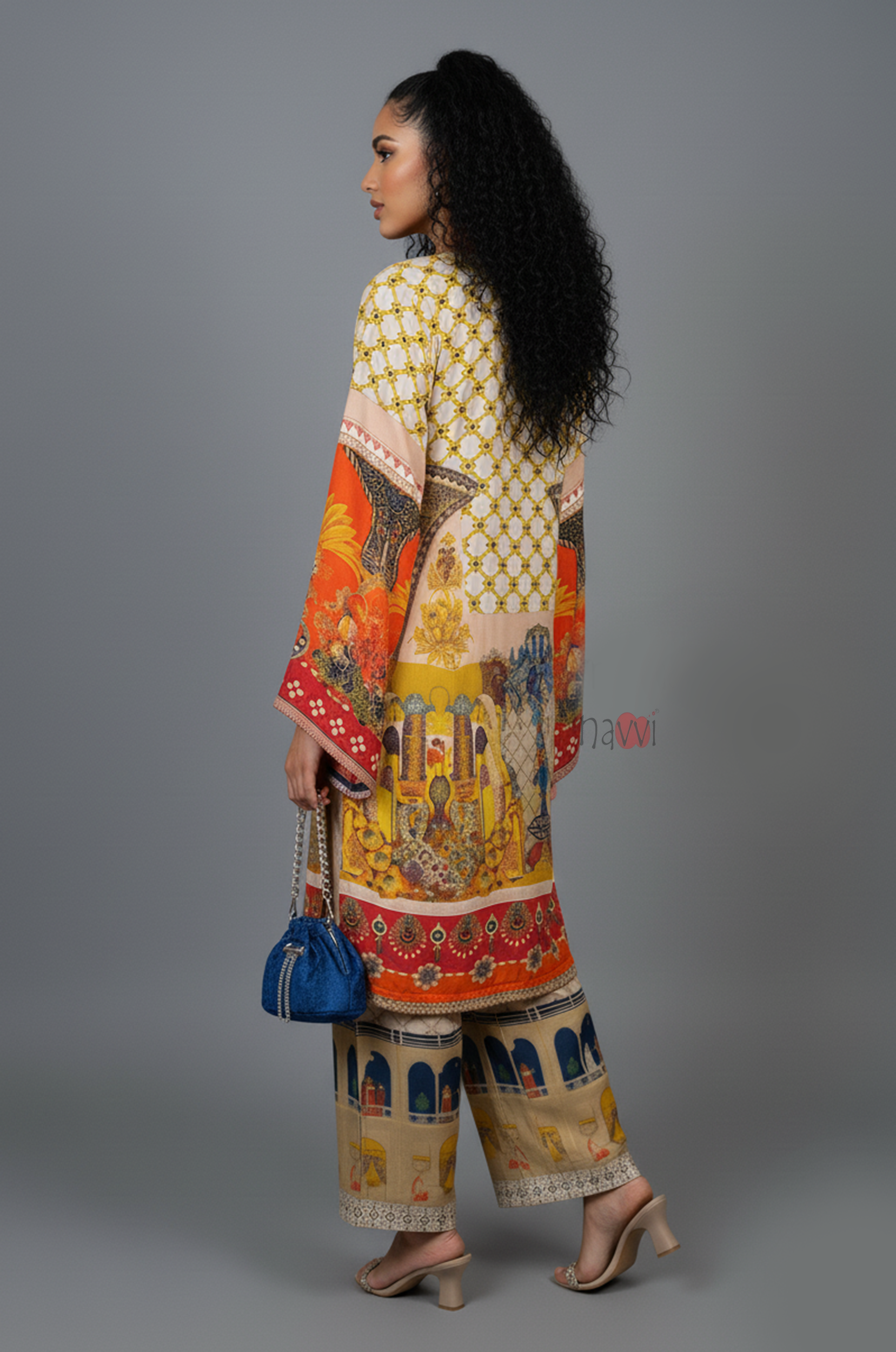 Elegant Festive Kurta Set – Artistic Print and Bold Colors