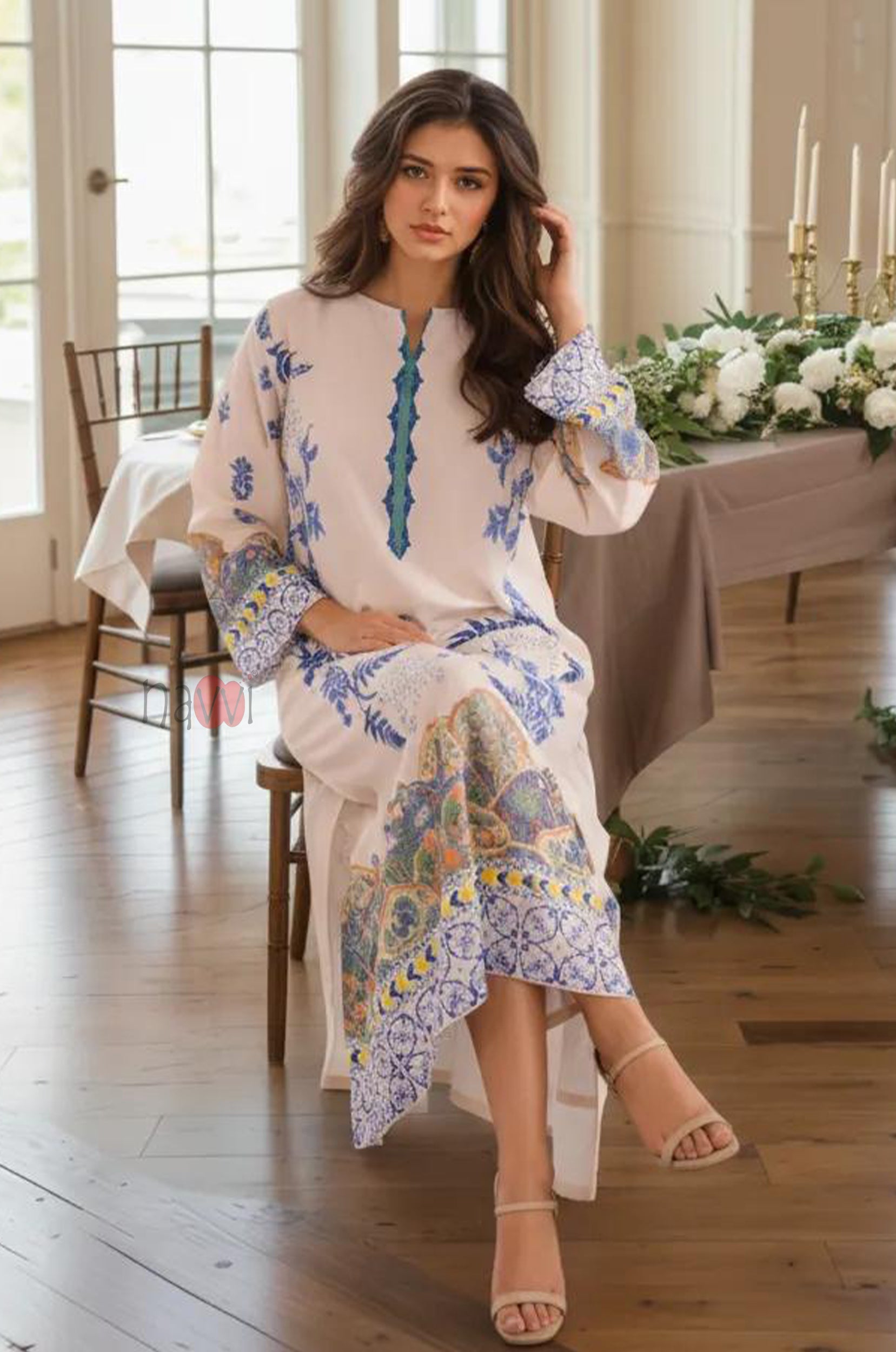 Luxury Floral Print Evening Dress