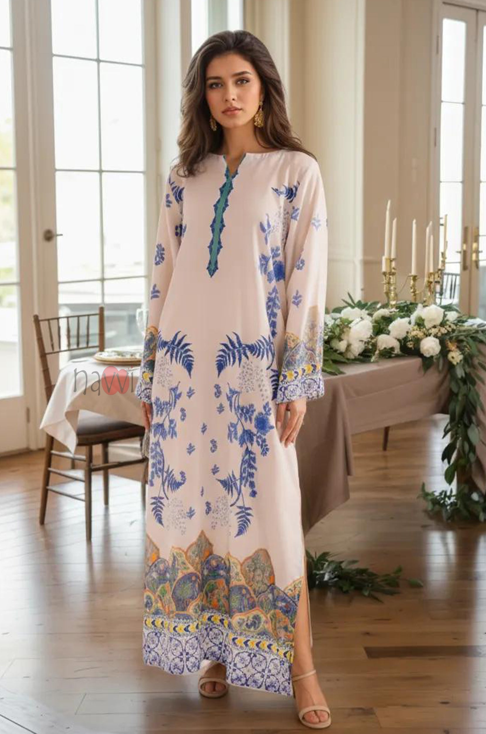 Luxury Floral Print Evening Dress