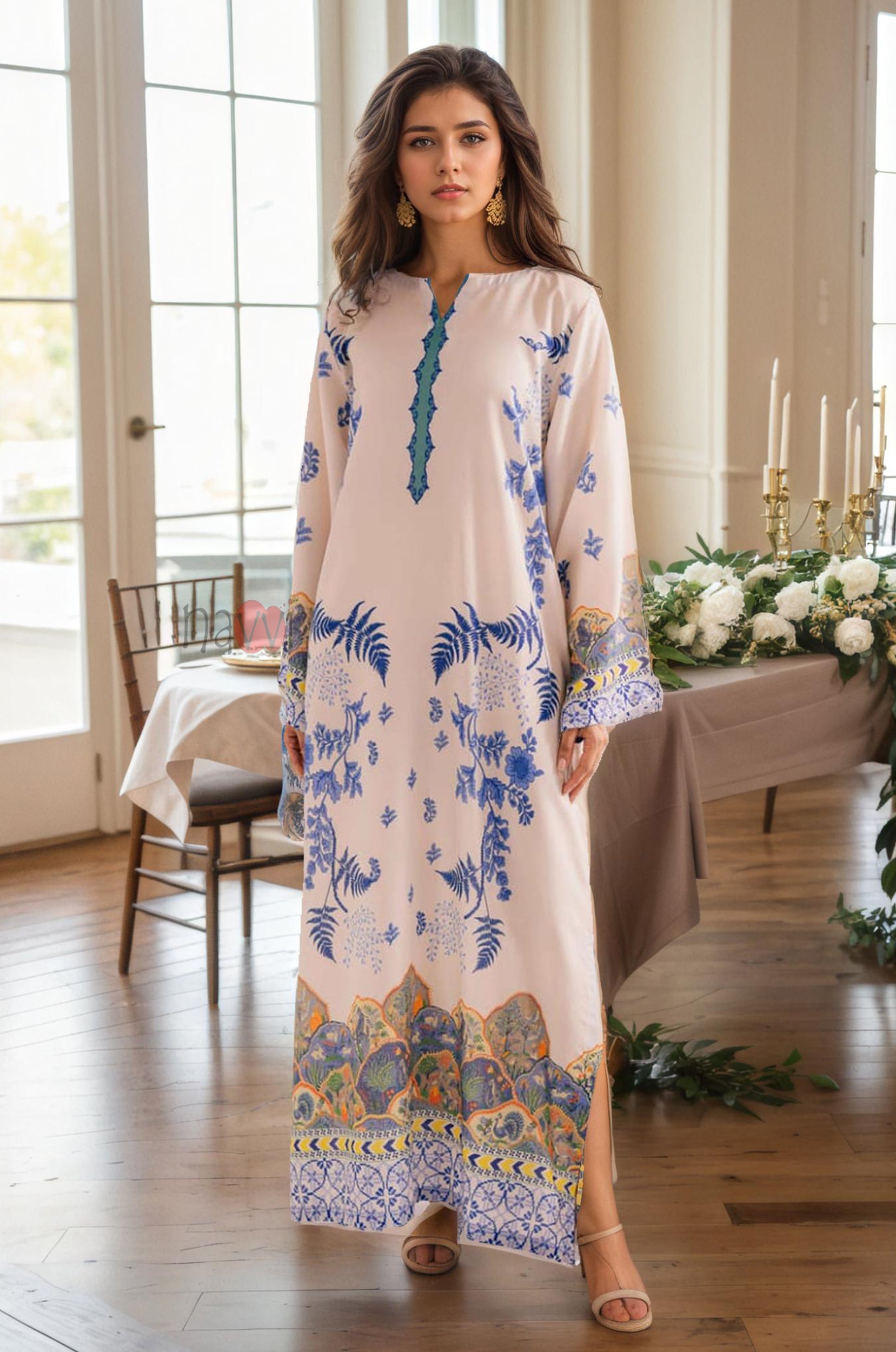 Luxury Floral Print Evening Dress