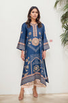 Blue Printed Long Kurta with Pastel Motifs